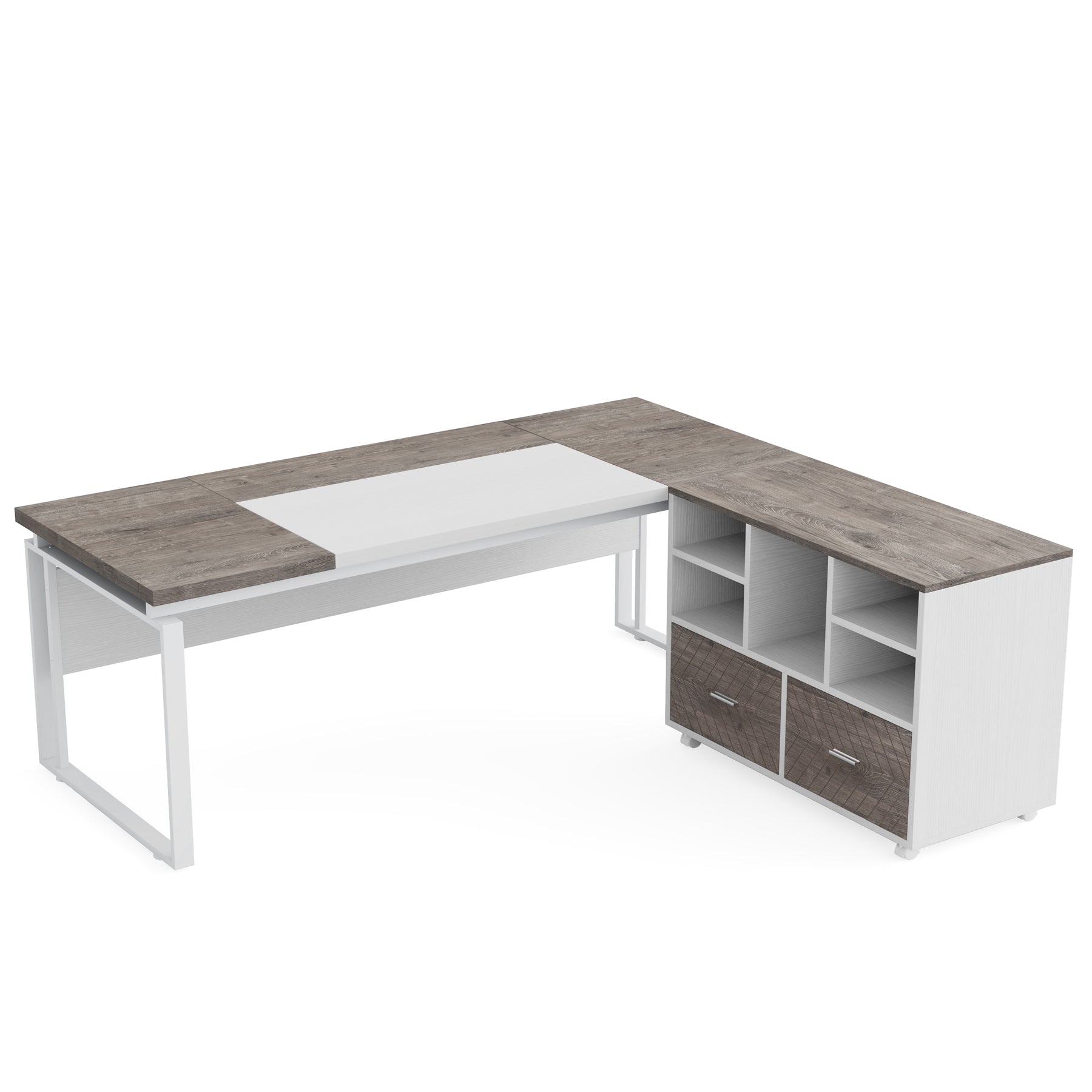 L-Shaped Executive Desk, 63" Computer Desk with Mobile File Cabinet Tribesigns